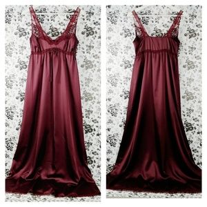 Vintage Christian Dior Burgundy Satin and Lace Nightgown Long Nightgown Size M